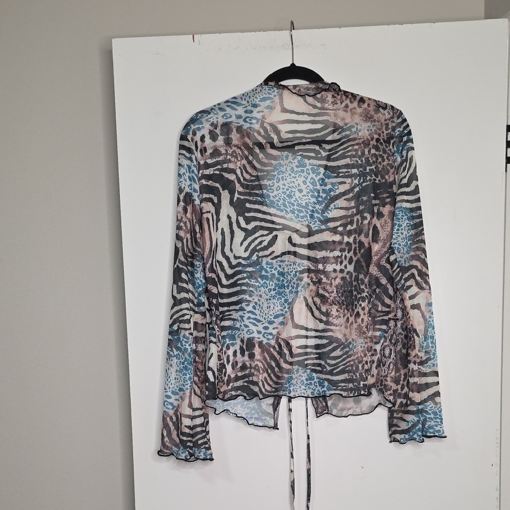Source Unknown Blue and Brown Sheer Animal Print Blouse - Picture 4 of 4